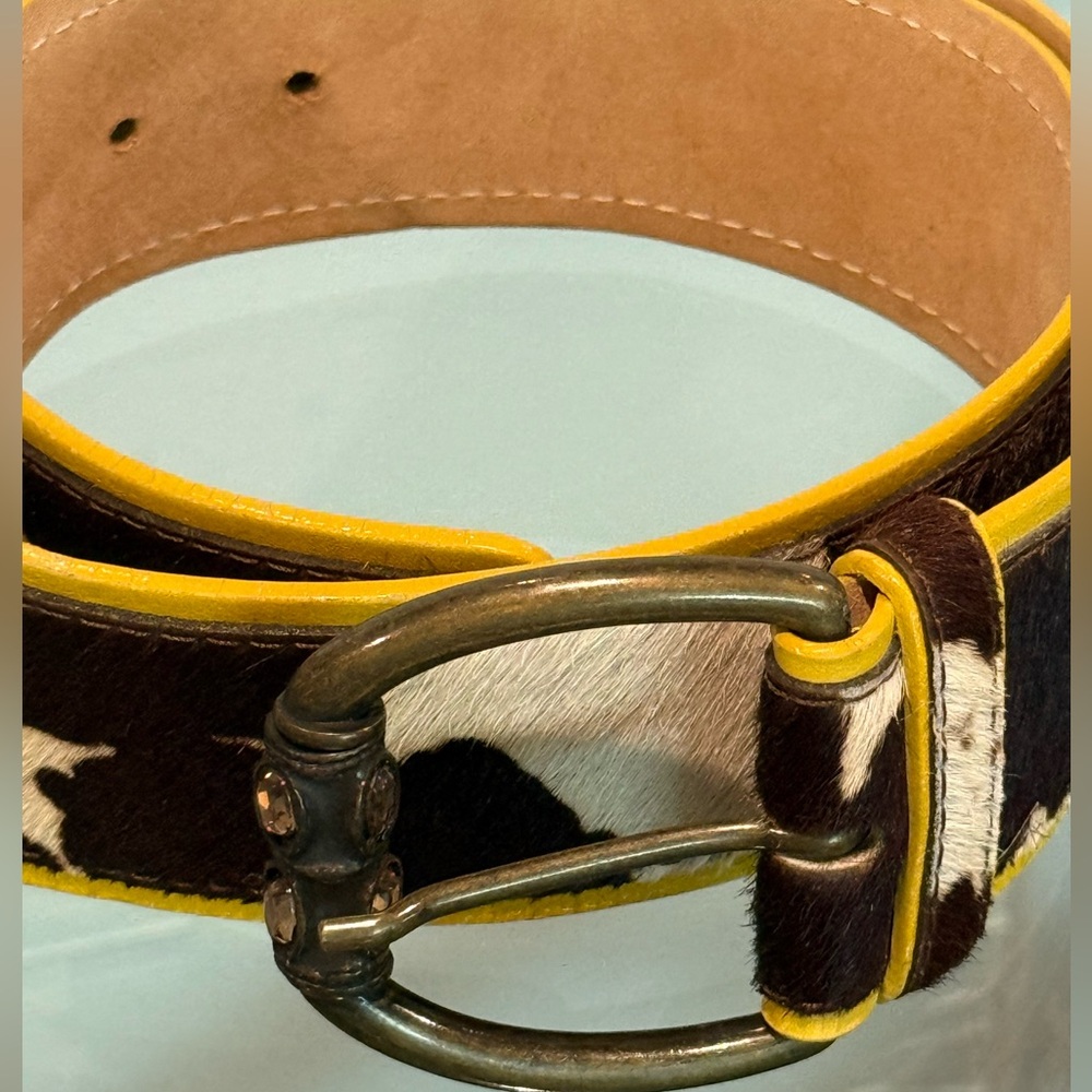 Vintage leather and hair on hide Streets Ahead brass buckle / jewels EUC - Picture 2 of 14